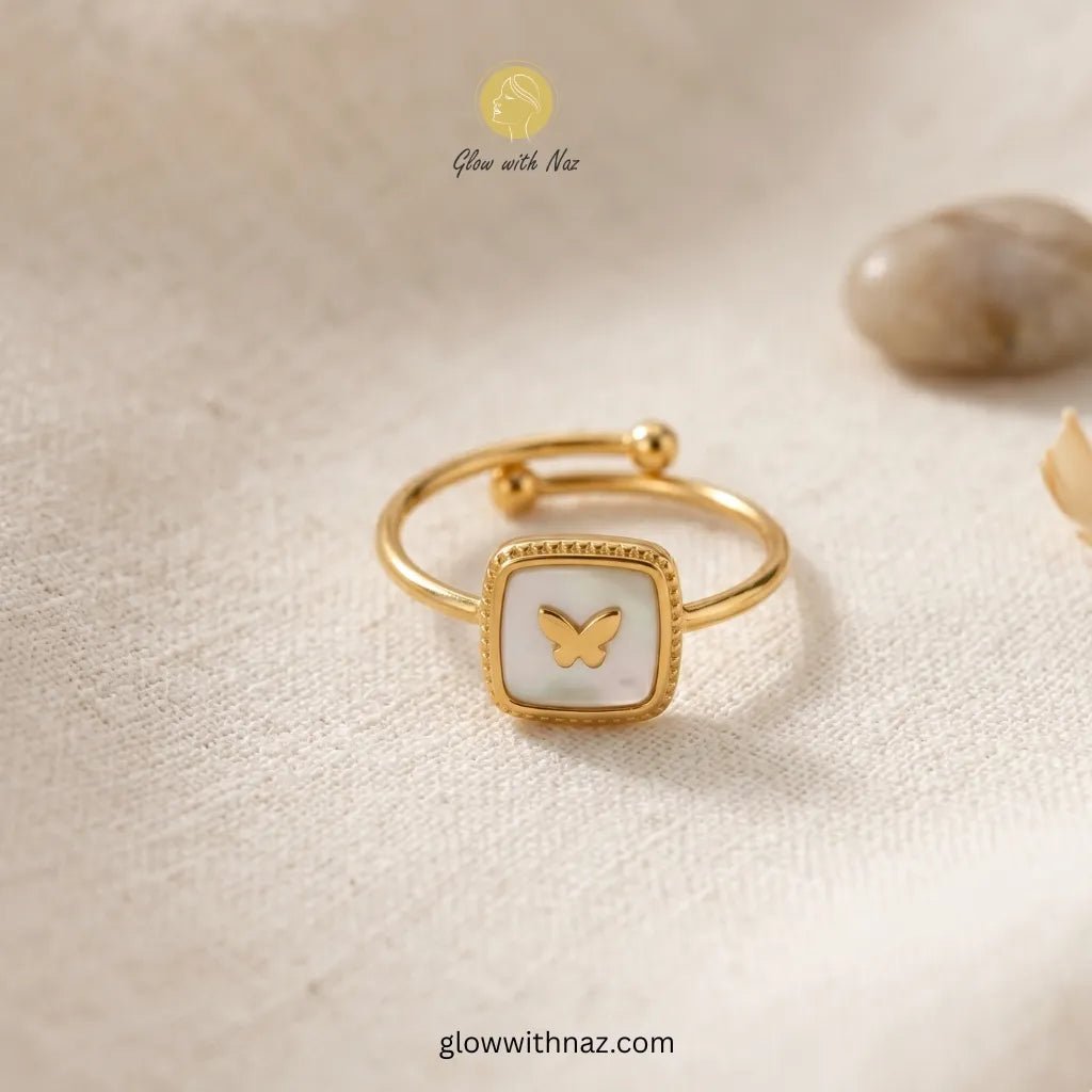 Gold Butterfly Adjustable Ring - Gold Butterfly Adjustable RingJewelryGlow With NazGlow With NazN-R003N-R003Gold Butterfly Adjustable Ring, ring, girls rings, rings for girls, rings simple, simple rings, stainless steel jewelry, jewellery set, aesthetic jewelry, simple jewellery, chain, jewelry, artificial jewellery, green jewellery, girls jewellery, rings for women, black ring, flower jewellery, chain for girls, jewellery for girls, jewellery