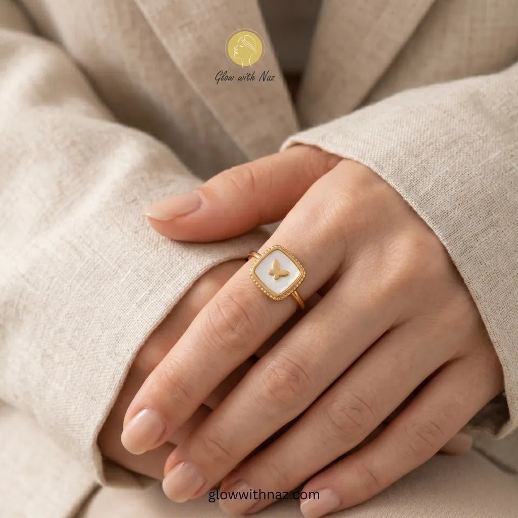 Gold Butterfly Adjustable Ring - Gold Butterfly Adjustable RingJewelryGlow With NazGlow With NazN-R003N-R003Gold Butterfly Adjustable Ring, ring, girls rings, rings for girls, rings simple, simple rings, stainless steel jewelry, jewellery set, aesthetic jewelry, simple jewellery, chain, jewelry, artificial jewellery, green jewellery, girls jewellery, rings for women, black ring, flower jewellery, chain for girls, jewellery for girls, jewellery