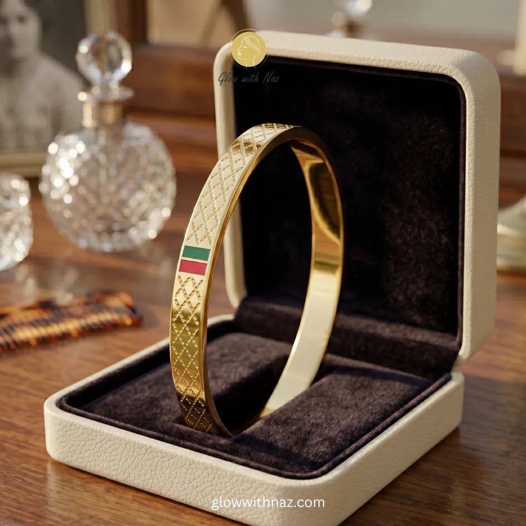 Gold Designer Bangles Deal Offer - Gold Designer Bangles Deal OfferJewelryGlow With NazGlow With Naz100013100013Nayab Red & Green Charm Gold Bangle Bracelet