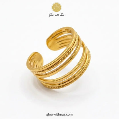 Gold Multi-Layer Stainless Steel Stacked Simple Ring for Girls - Gold Multi-Layer Stainless Steel Stacked Simple Ring for GirlsJewelryGlow With NazGlow With NazR0016R0016View of an adjustable gold multi-layer band ring, showcasing its modern, stacked silhouette. ring, girls rings, rings for girls, rings simple, simple rings, stainless steel jewelry, jewellery set, aesthetic jewelry, simple jewellery, chain, jewelry, artificial jewellery, green jewellery, girls jewellery, rings for women, black r