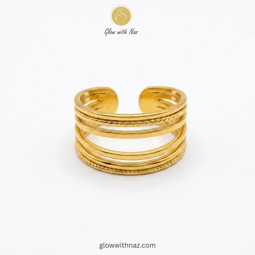 Gold Multi-Layer Stainless Steel Stacked Simple Ring for Girls - Gold Multi-Layer Stainless Steel Stacked Simple Ring for GirlsJewelryGlow With NazGlow With NazR0016R0016A stylish, free-size gold ring with a layered band design, perfect for stacking or solo wear. ring, girls rings, rings for girls, rings simple, simple rings, stainless steel jewelry, jewellery set, aesthetic jewelry, simple jewellery, chain, jewelry, artificial jewellery, green jewellery, girls jewellery, rings for women, black 