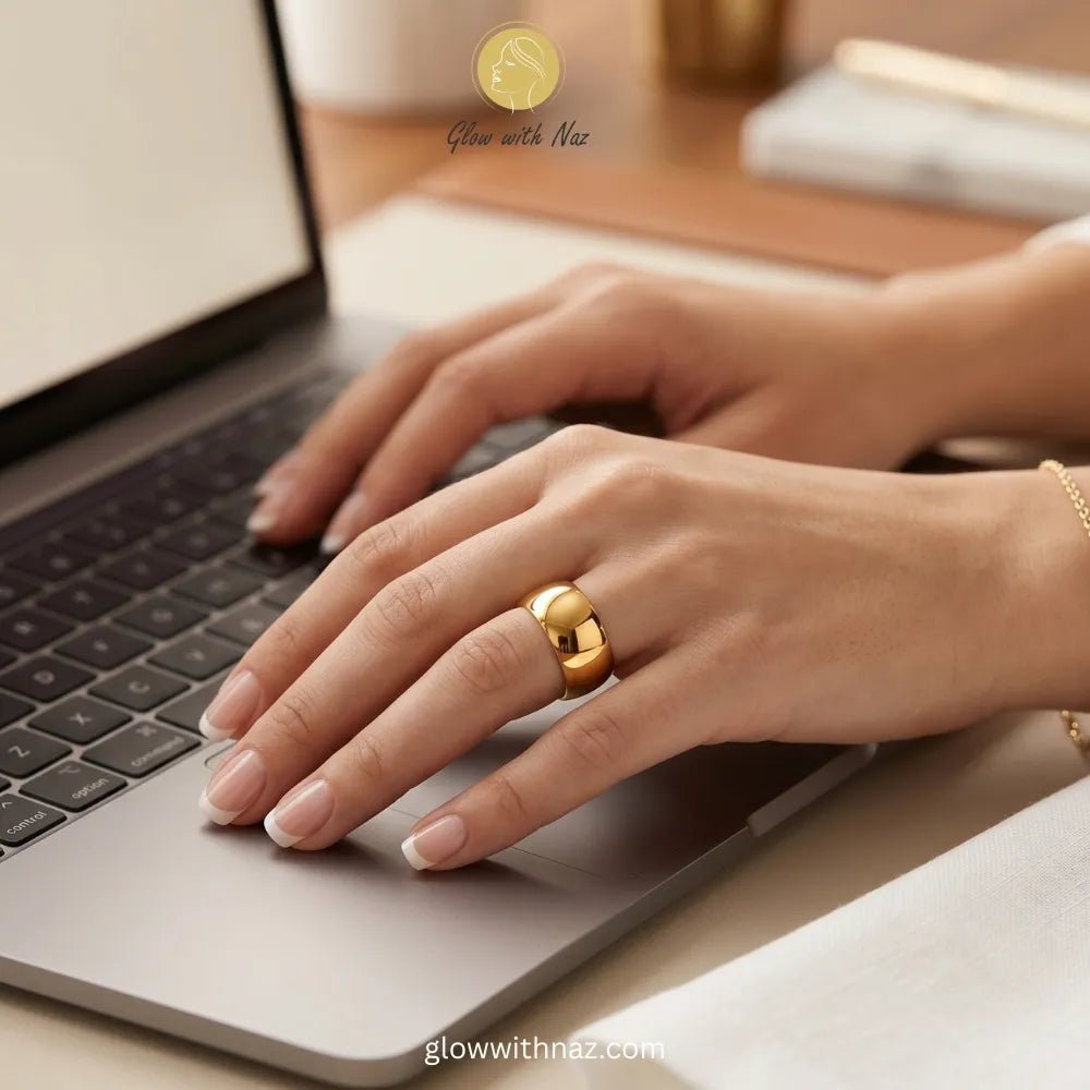 Gold-Plated Anti-Tarnish Wide Dome Band Simple Ring - Gold-Plated Anti-Tarnish Wide Dome Band Simple RingJewelryGlow With NazGlow With NazR006R0067Elegant gold wide dome band ring, polished stainless steel, perfect for daily wear or formal events. ring, girls rings, rings for girls, rings simple, simple rings, stainless steel jewelry, jewellery set, aesthetic jewelry, simple jewellery, chain, jewelry, artificial jewellery, green jewellery, girls jewellery, rings for women, black ring, flower jew