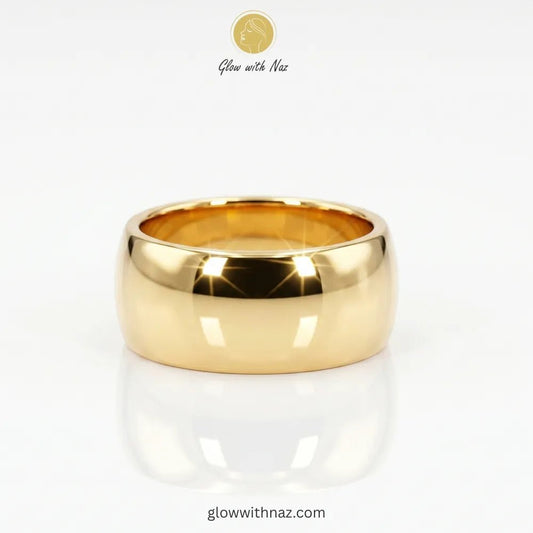 Gold-Plated Anti-Tarnish Wide Dome Band Simple Ring - Gold-Plated Anti-Tarnish Wide Dome Band Simple RingJewelryGlow With NazGlow With NazR006R0066Gold wide dome band ring in mirror-polished 18K gold plated stainless steel, anti-tarnish chunky ring available online in Pakistan by Glow with Naz, ring, girls rings, rings for girls, rings simple, simple rings, stainless steel jewelry, jewellery set, aesthetic jewelry, simple jewellery, chain, jewelry, artificial jewellery, green jewellery, girls je