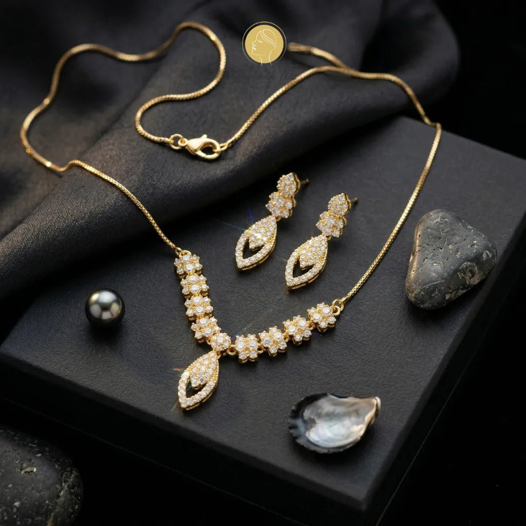 Gold Plated Radiant Blossom Zircon Necklace Jewelry Set - Gold Plated Radiant Blossom Zircon Necklace Jewelry SetJewelryGlow With NazGlow With NazN-N0019AN-N0019AGold Plated Radiant Blossom Zircon Necklace Jewelry Set glowwithnaz.com necklace, pendant necklace, necklace set, locket set, simple necklace, pendant set, pendant, chain necklace, diamond pendant, diamond necklace, locket necklace, neck chain, girls locket, heart locket, pendant for girls, necklace for girls, heart necklace, locket for