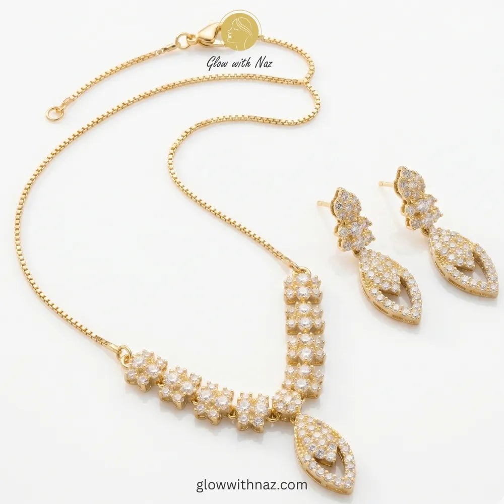 Gold Plated Radiant Blossom Zircon Necklace Jewelry Set - Gold Plated Radiant Blossom Zircon Necklace Jewelry SetJewelryGlow With NazGlow With NazN-N0019AN-N0019AGold Plated Radiant Blossom Zircon Necklace Jewelry Set necklace, pendant necklace, necklace set, locket set, simple necklace, pendant set, pendant, chain necklace, diamond pendant, diamond necklace, locket necklace, neck chain, girls locket, heart locket, pendant for girls, necklace for girls, heart necklace, locket for girls, diamond 