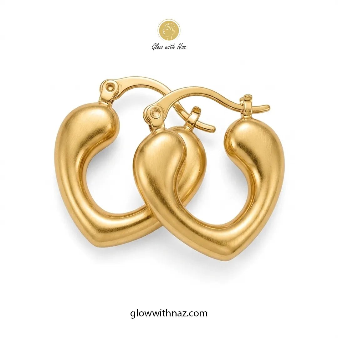 Heart Hoops Earrings 18K Gold Plated Stainless Steel Earrings - Heart Hoops Earrings 18K Gold Plated Stainless Steel EarringsJewelryGlow With NazGlow With NazN-E009N-E009Heart Hoops 18K Gold Plated Earrings