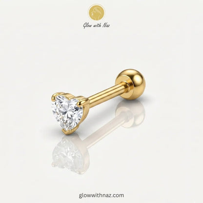Premium Gold Heart Zircon Stainless Steel Nose Pin for Girls - Premium Gold Heart Zircon Stainless Steel Nose Pin for GirlsJewelryGlow With NazGlow With NazNR002NR002Gold heart zircon stainless steel barbell nose stud with ball back, anti-tarnish diamond style nose pin available online in Pakistan by Glow with Naz