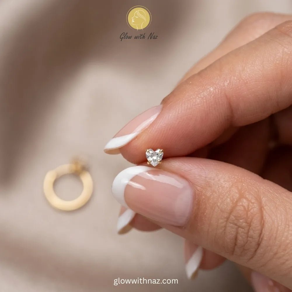 Premium Gold Heart Zircon Stainless Steel Nose Pin for Girls - Premium Gold Heart Zircon Stainless Steel Nose Pin for GirlsJewelryGlow With NazGlow With NazNR002NR0021pc Gold Heart Zircon Stainless Steel Nose Stud