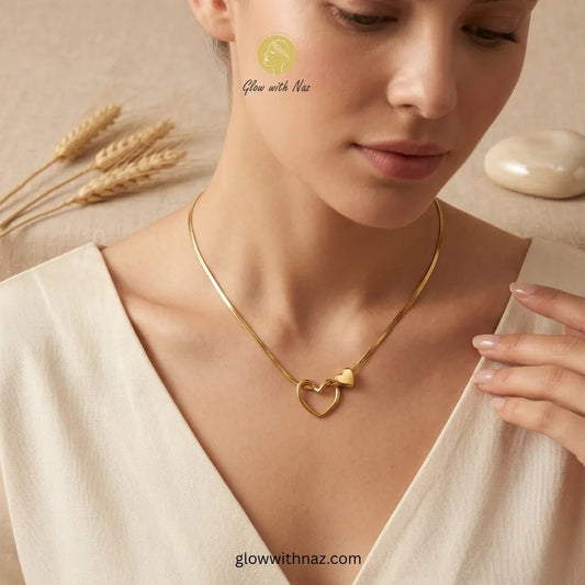 Premium Quality Double Heart Gold Necklace - Premium Quality Double Heart Gold NecklaceJewelryGlow With NazGlow With NazN-N036N-N036Premium Quality Double Heart Gold Necklace – Anti - Tarnish Pure Stainless Steel Snake Chain | Glow with Naz necklace, pendant necklace, necklace set, locket set, simple necklace, pendant set, pendant, chain necklace, diamond pendant, diamond necklace, locket necklace, neck chain, girls locket, heart locket, pendant for girls, necklace for girls, heart necklace, locket for girl