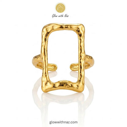 Premium Stainless Steel Hammered Rectangle Frame Ring for Girls - Premium Stainless Steel Hammered Rectangle Frame Ring for GirlsJewelryGlow With NazGlow With NazR0014R0014A stylish, free-size gold ring showcasing a hammered open frame, perfect for modern minimalist styling. ring, girls rings, rings for girls, rings simple, simple rings, stainless steel jewelry, jewellery set, aesthetic jewelry, simple jewellery, chain, jewelry, artificial jewellery, green jewellery, girls jewellery, rings for w