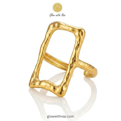 Premium Stainless Steel Hammered Rectangle Frame Ring for Girls - Premium Stainless Steel Hammered Rectangle Frame Ring for GirlsJewelryGlow With NazGlow With NazR0014R0014An elegant gold stainless steel ring featuring an open rectangle frame with a unique hammered texture. ring, girls rings, rings for girls, rings simple, simple rings, stainless steel jewelry, jewellery set, aesthetic jewelry, simple jewellery, chain, jewelry, artificial jewellery, green jewellery, girls jewellery, rings for wo