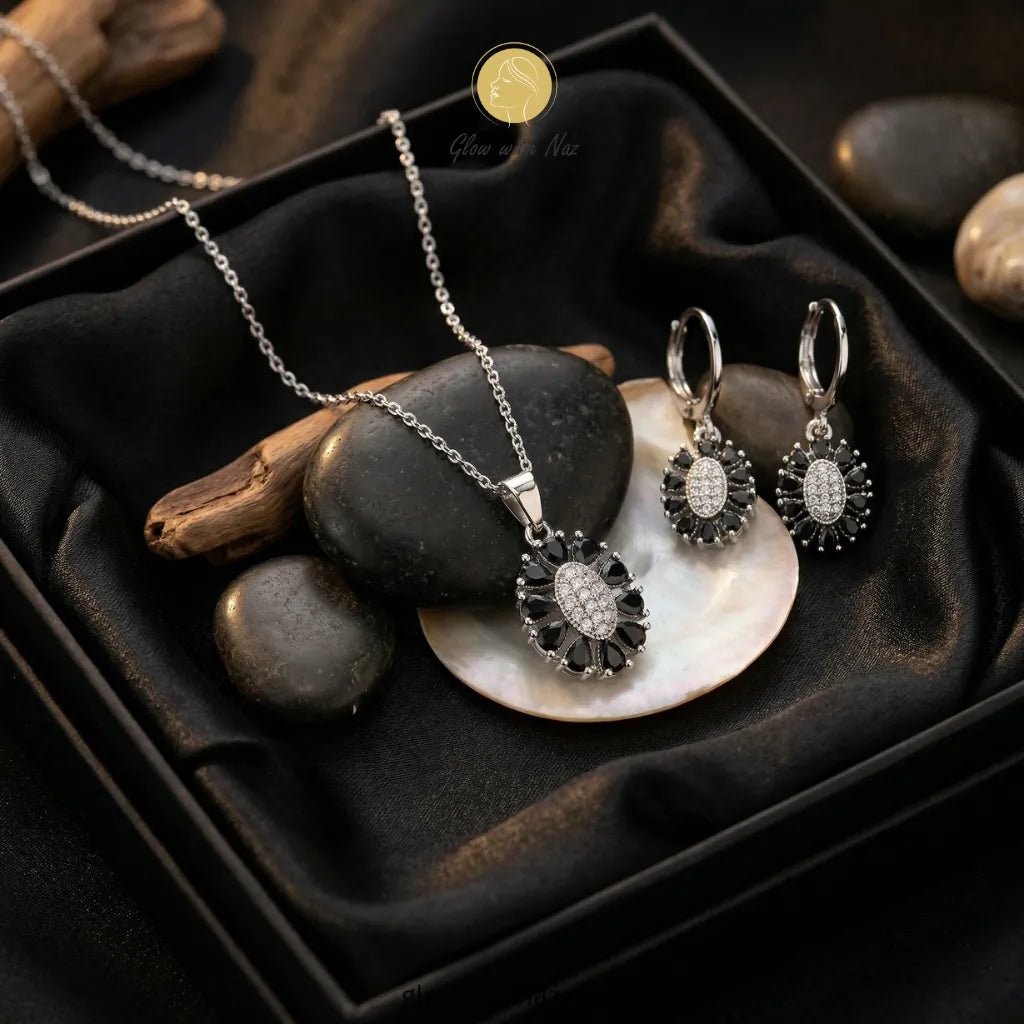 Silver & Black Stone Necklace & Stud Earrings Set - Silver & Black Stone Necklace & Stud Earrings SetJewelryGlow With NazGlow With NazN-N020N-N020Silver Black Stone Necklace & Stud Earrings Set glowwithnaz.com necklace, pendant necklace, necklace set, locket set, simple necklace, pendant set, pendant, chain necklace, diamond pendant, diamond necklace, locket necklace, neck chain, girls locket, heart locket, pendant for girls, necklace for girls, heart necklace, locket for girls, diamond locket, 