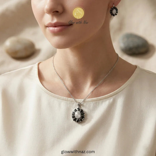 Silver & Black Stone Necklace & Stud Earrings Set - Silver & Black Stone Necklace & Stud Earrings SetJewelryGlow With NazGlow With NazN-N020N-N020Silver & Black Stone Necklace & Stud Earrings Set glow with naz necklace, pendant necklace, necklace set, locket set, simple necklace, pendant set, pendant, chain necklace, diamond pendant, diamond necklace, locket necklace, neck chain, girls locket, heart locket, pendant for girls, necklace for girls, heart necklace, locket for girls, diamond locket, 
