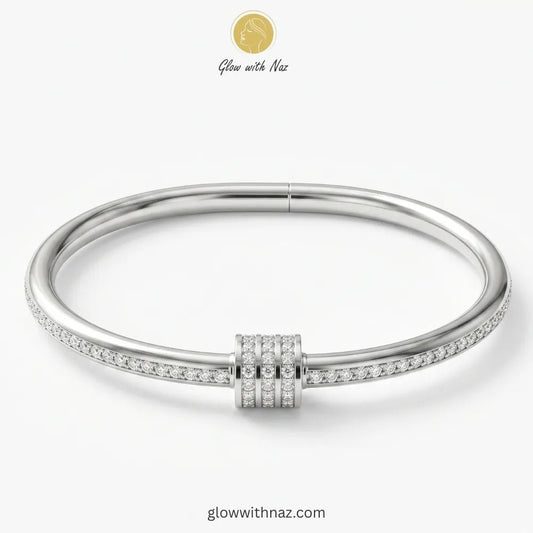 Silver Crystal Stainless Steel Nut Hand Cuff Bracelet - Silver Crystal Stainless Steel Nut Hand Cuff BraceletJewelryGlow With NazGlow With NazN-B021N-B021Silver Crystal Bangle Bracelet