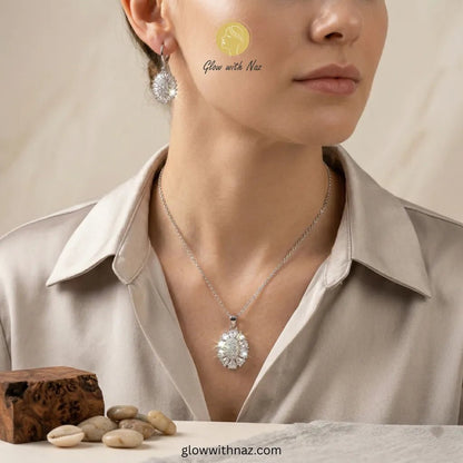 Silver Zircon Necklace Pendant & Hoop Earrings Set - Silver Zircon Necklace Pendant & Hoop Earrings SetJewelryGlow With NazGlow With NazN-N013N-N013Zircon Silver Zircon Necklace Pendant & Hoop Earrings Set