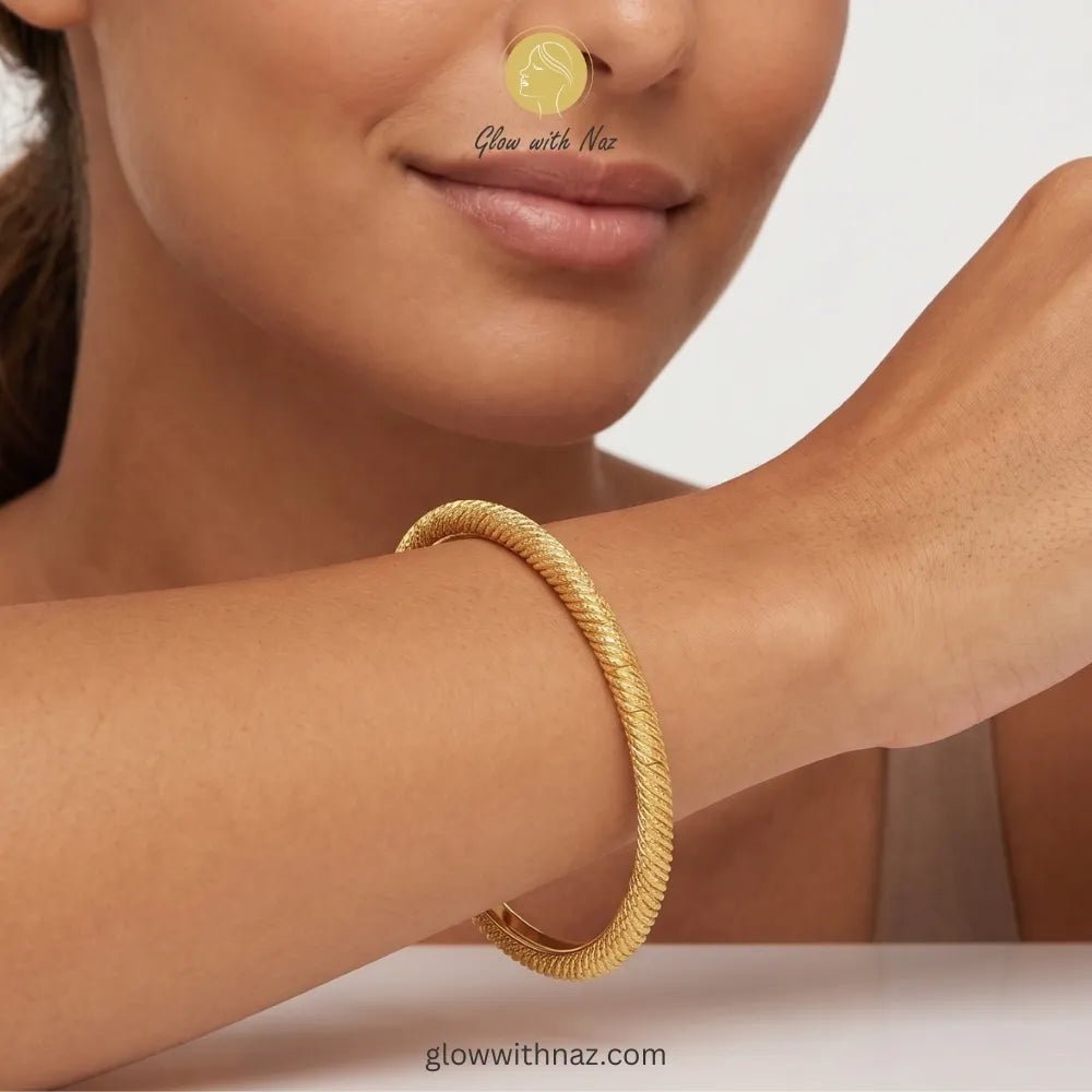 Textured Twisted Gold-Plated Stainless Steel Hand-Cuff Bangle - Textured Twisted Gold-Plated Stainless Steel Hand-Cuff BangleJewelryGlow With NazGlow With NazB0045B0045Minimalist twisted gold bangle styled for everyday luxury