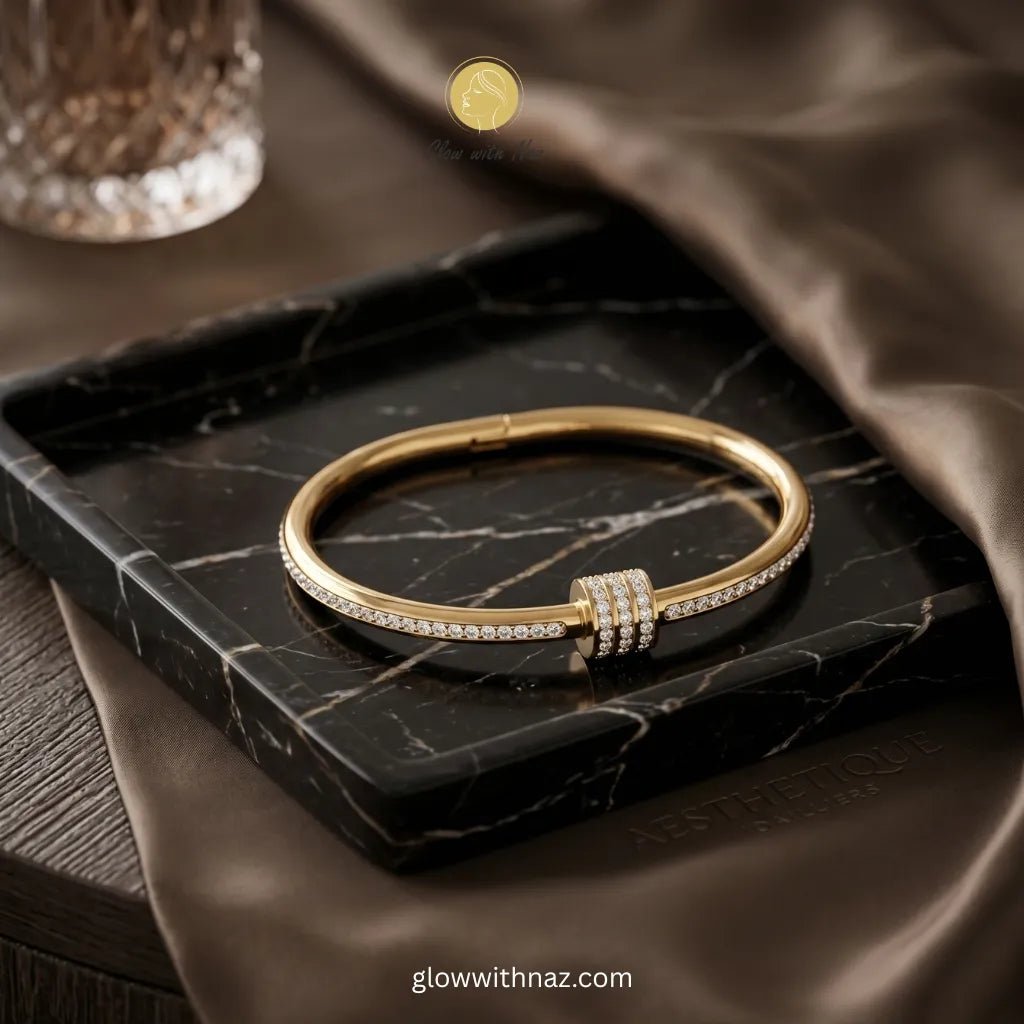 Waterproof 18k Gold Plated Crystal Double Bangle Bracelet - Waterproof 18k Gold Plated Crystal Double Bangle BraceletJewelryGlow With NazGlow With NazN-B019N-B019pave - crystal - double - bangle - bracelet 